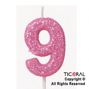 VELA NUMERAL CHICO 5.5 CM CON GIBRE ROSA NUMERO 9 x 1